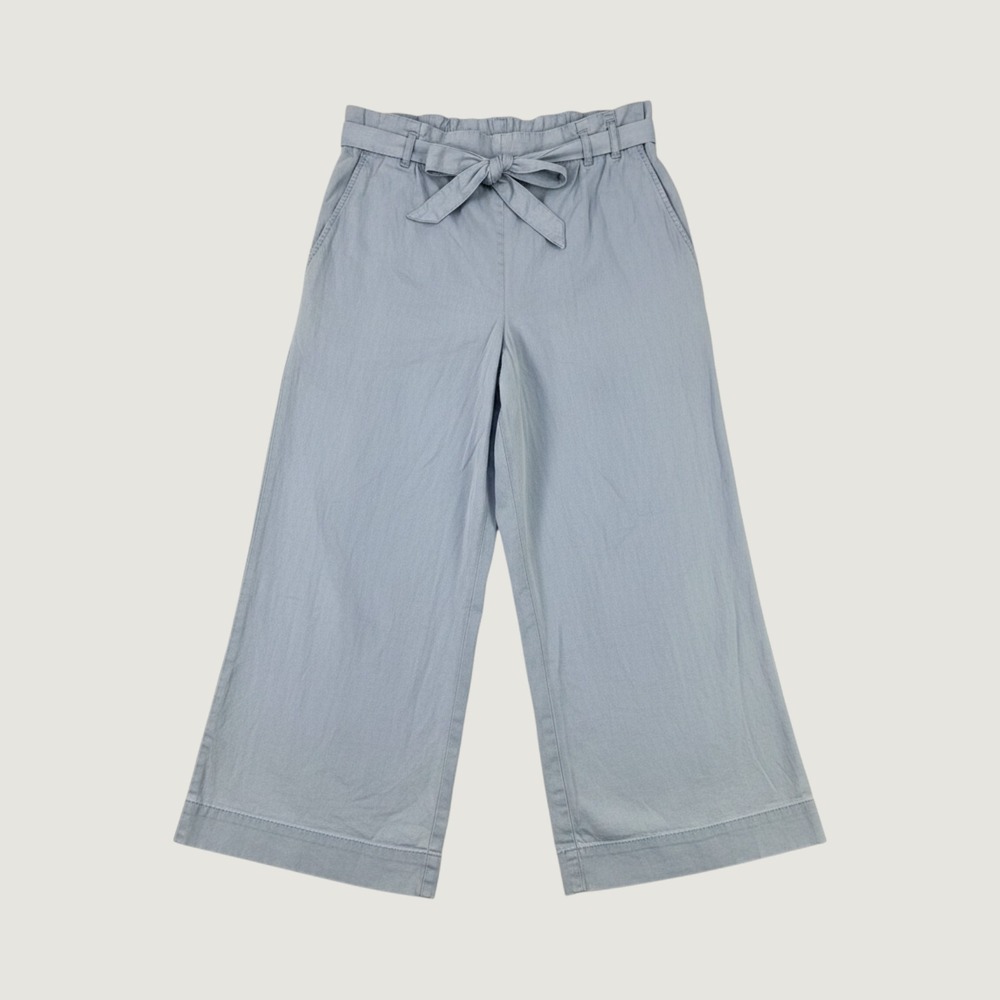 Dip Paperbag Waist Wide Leg Pants Women 12 Blue Casual Chambray Tie Belt